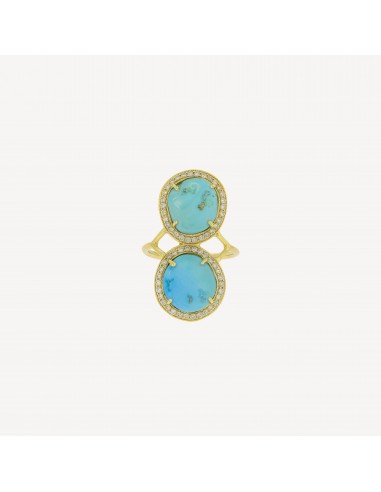 Bague Plateforme Turquoise Pavée Diamants solde