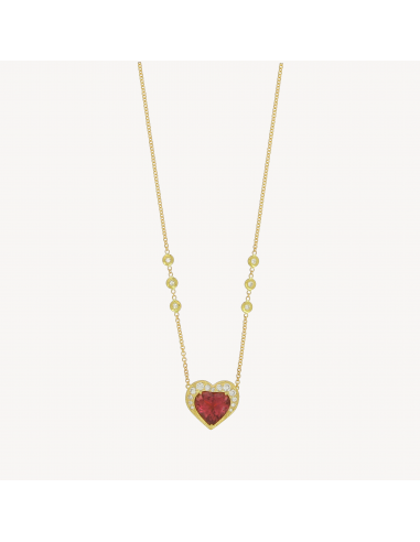 Collier Graduated Diamond Pink Tourmaline Heart en stock