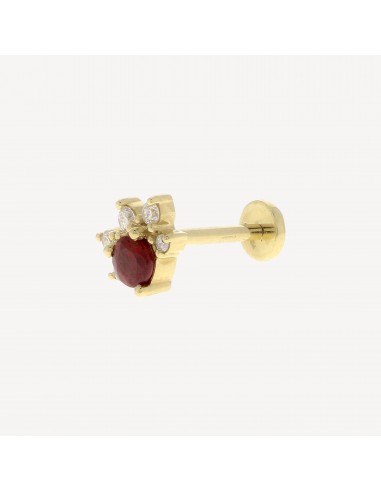 Piercing Puce Oeil Centre Rubis et Diamants Or Jaune livraison gratuite